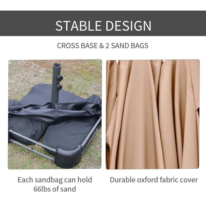 Outsunny Patio Umbrella 15' Steel Rectangular Outdoor Double Sided Market with base, UV Sun Protection & Easy Crank