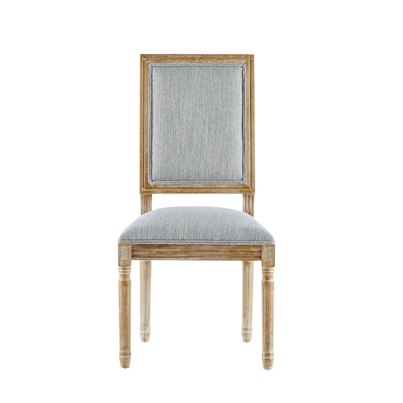 [Set of 6] French Country Dining Chairs Elegant Cane Backrest & Upholstered Seats with Fluted Legs Rustic Weathered Finish Solid