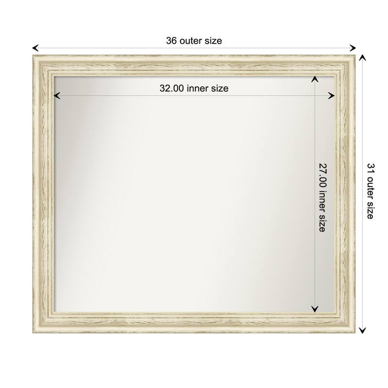 Country White Wash Framed Non-Beveled Custom Wall Mirror, Bathroom Vanity Mirror - Outer Size: 36.5 x 31.5