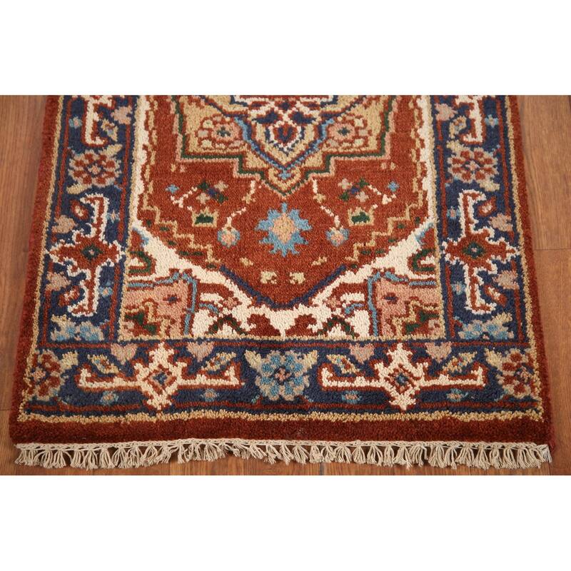 Hand Knotted Oriental 100% Wool Carpet Traditional Medallion Oranges & Rust Heriz (serapi) Area Rug - 3' 0'' X 2' 0''