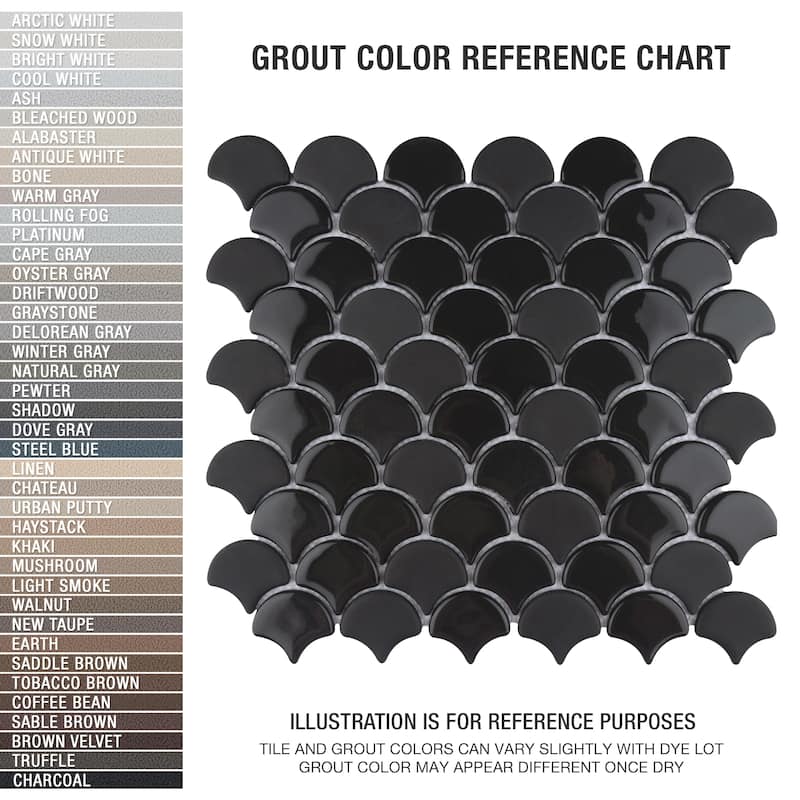 Merola Tile Expressions Scallop Black 11-1/4" x 12" Glass Mosaic Floor and Wall Tile