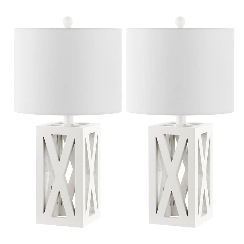 Ibiza 21.5" Farmhouse Wood LED Table Lamp, Brown (Set of 2), by JONATHAN Y