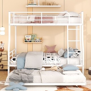 Full XL Over Queen Metal Bunk Bed with Trundle