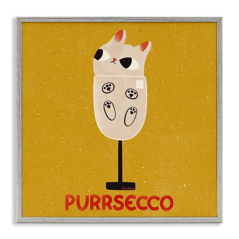 Stupell Purrsecco Cat Wine Framed Giclee Art Design By Carrie Cantwell - 12 x 12 - Grey