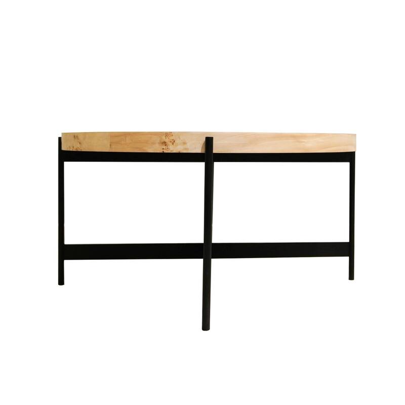 Sevita Eliana Round Burl Wood & Black Metal Coffee Table, 36" L x 36" W x 18" H - 36" Diameter x 18" H