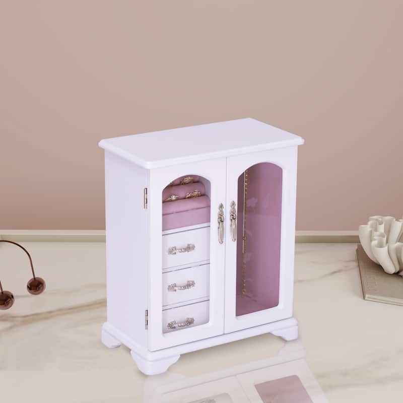 Elegant Jewelry Storage Boxes for Women , White Jewelry Wood Organizer box with Pink Interior - 10*5.2*11.7 IN