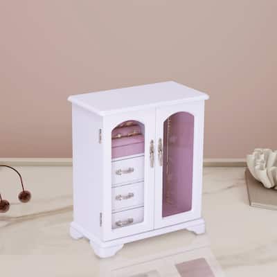 Elegant Jewelry Storage Boxes for Women , White Jewelry Wood Organizer box with Pink Interior - 10*5.2*11.7 IN