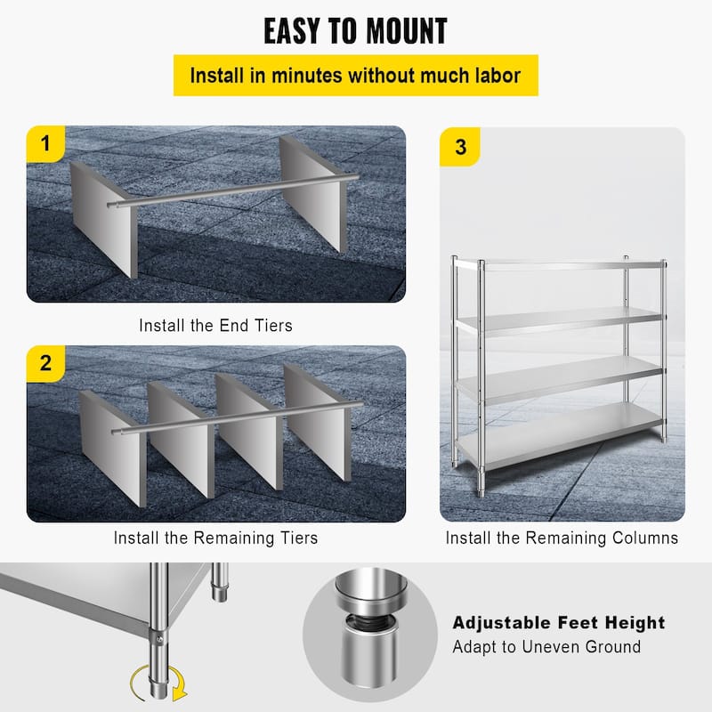 Heavy Duty Stainless Steel Adjustable Shelf Storage Unit Ideal for Kitchen Office or Garage