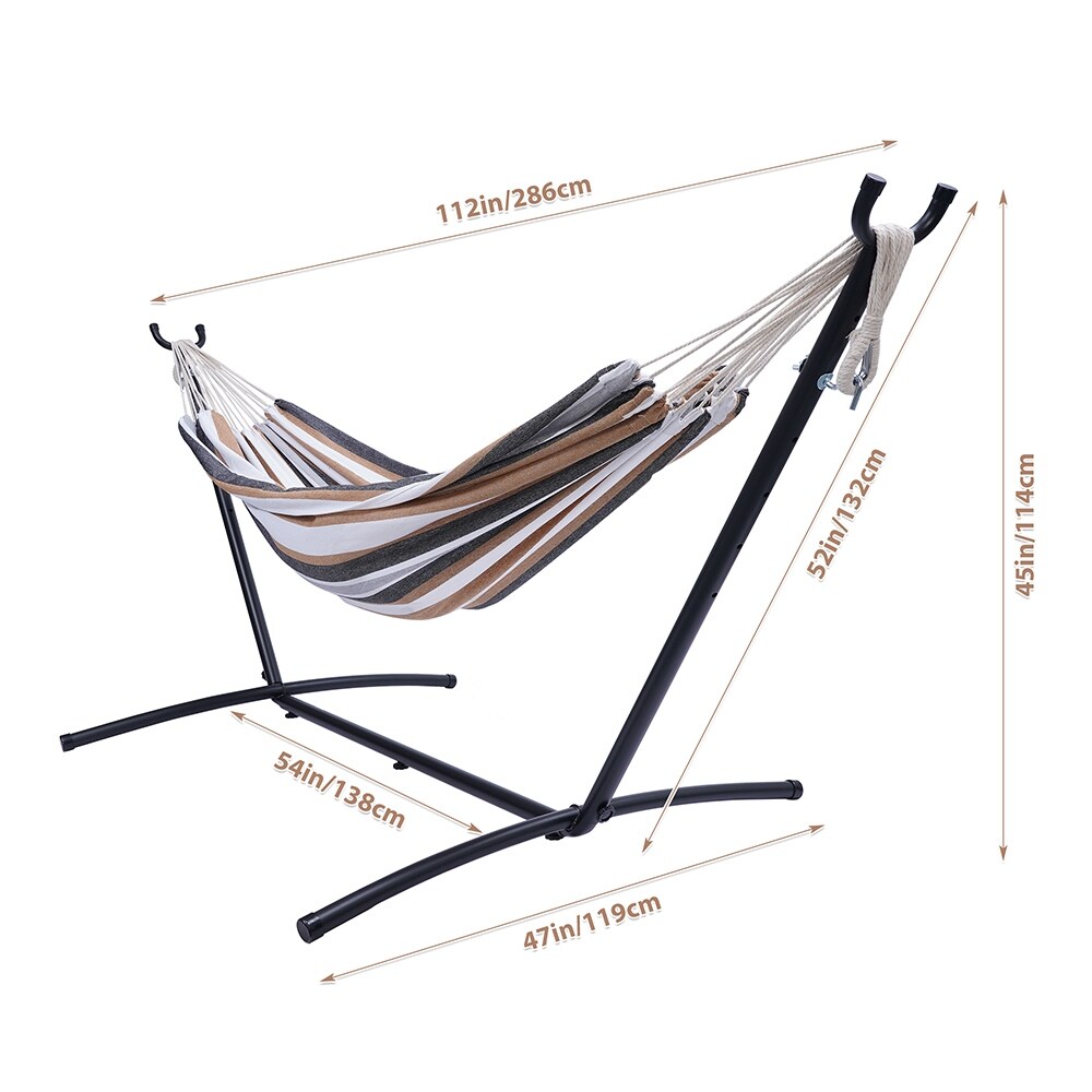 Outdoor Patio Hammock with Stand for 2 Person- with Carrying Pouch
