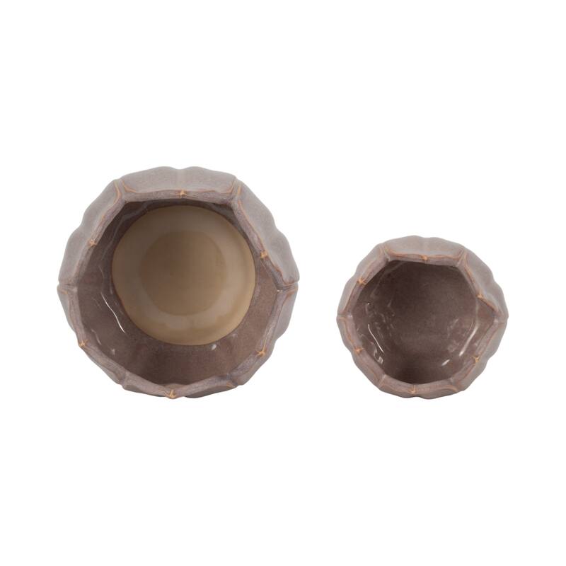 Stoneware Ceramic Planters Petal Design and Drainage Hole (Set of 2)