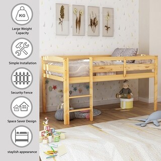 Low Twin Wood Loft Bed with Ladder - Perfect for Younger Kids' Rooms