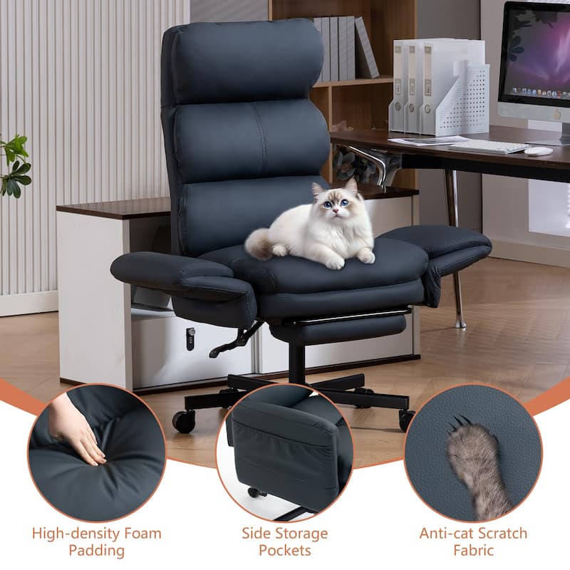 Cross-legged Office Chair with Flip-up Arms and Headrest, High-Back Ergonomic Executive Chair with Footrest and Side Pockets