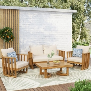 Tyrion Outdoor Acacia Wood Outdoor 4pc Chat Set by Christopher Knight Home