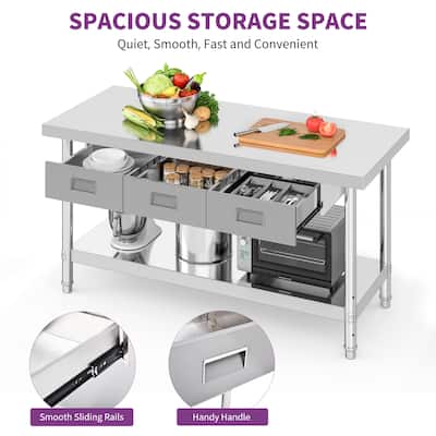 60" X 24" Stainless Steel Table with 3 Drawer