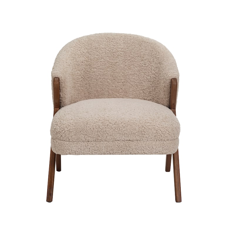 Boucle Fabric Upholstered Chair with Rubberwood Legs - 26.8"L x 27.6"W x 31.5"H