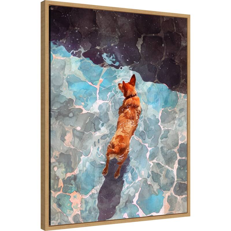Dogs Life Wading by Justyna Jaszke Framed Canvas Wall Art