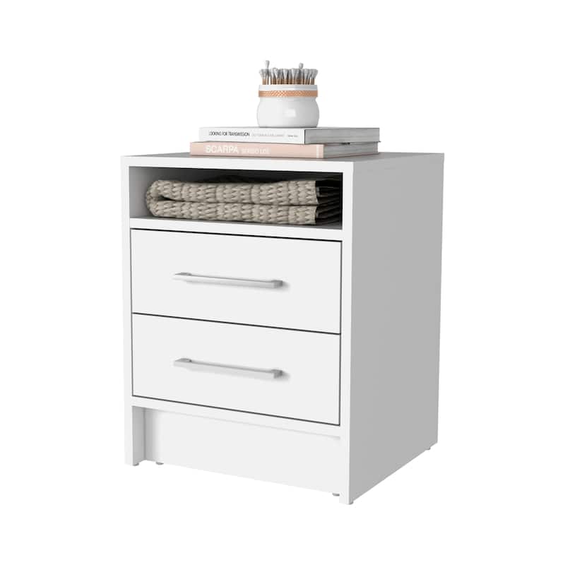 Rowley 2-Drawer 1-Shelf Rectangle Nightstand White，Suitable for bedrooms,living rooms,apartments