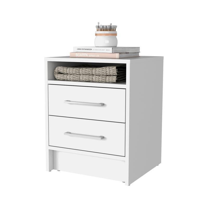 Rowley Nightstand with 2-Drawer and 1-Shelf - White