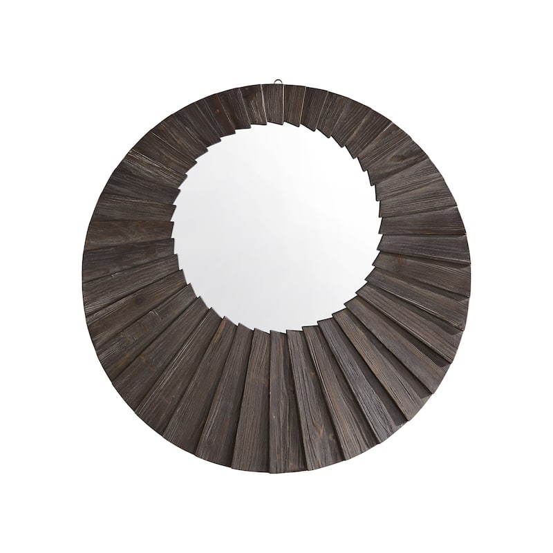 Xavier Dark Brown Reclaimed Wood Round Seashell Wall Mirror by iNSPIRE Q Modern