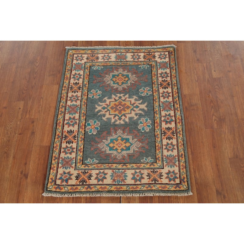 Geometric Kazak Accent Rug Hand-Knotted Wool Carpet - 2'1"x 2'10"