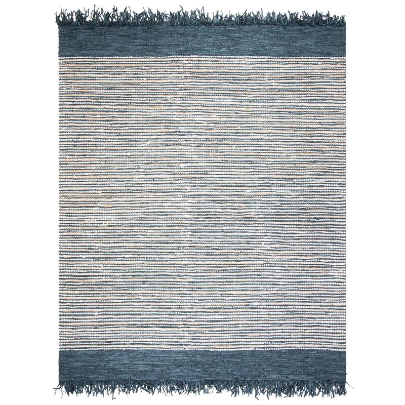 SAFAVIEH Handmade Vintage Boho Leather Zhanna Modern Stripe Leather Rug with Fringe
