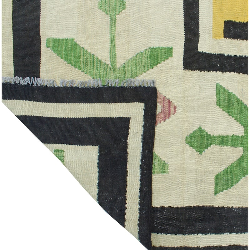 Modern Flatweave Everette Gold/Ivory Rug - 6'4" x 9'9"