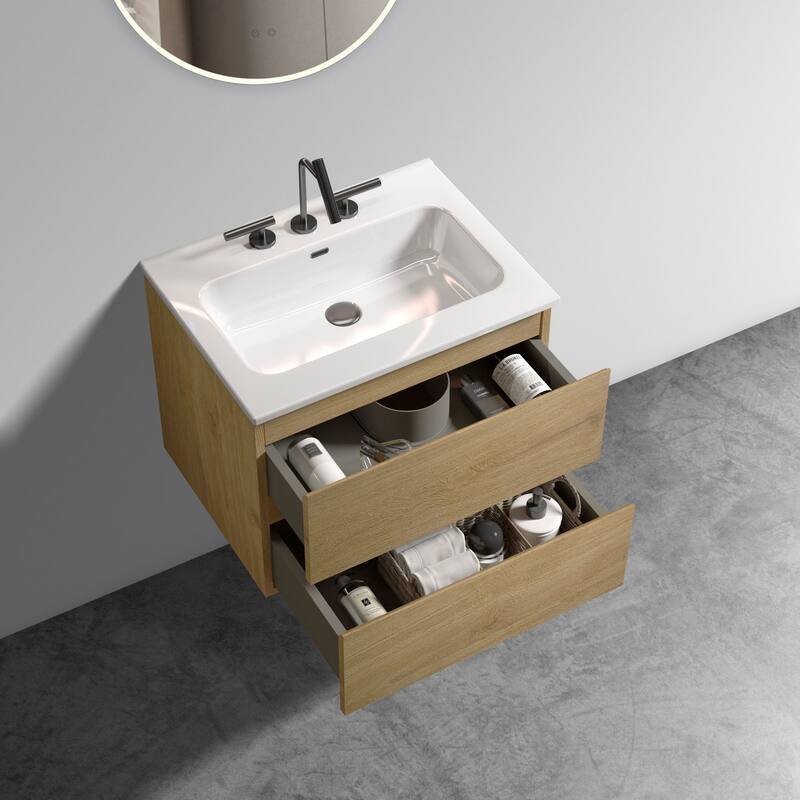 GDFStudio - Coralie Modern Floating Bathroom Vanity with Integrated Ceramic Sink and Soft-Close Storage
