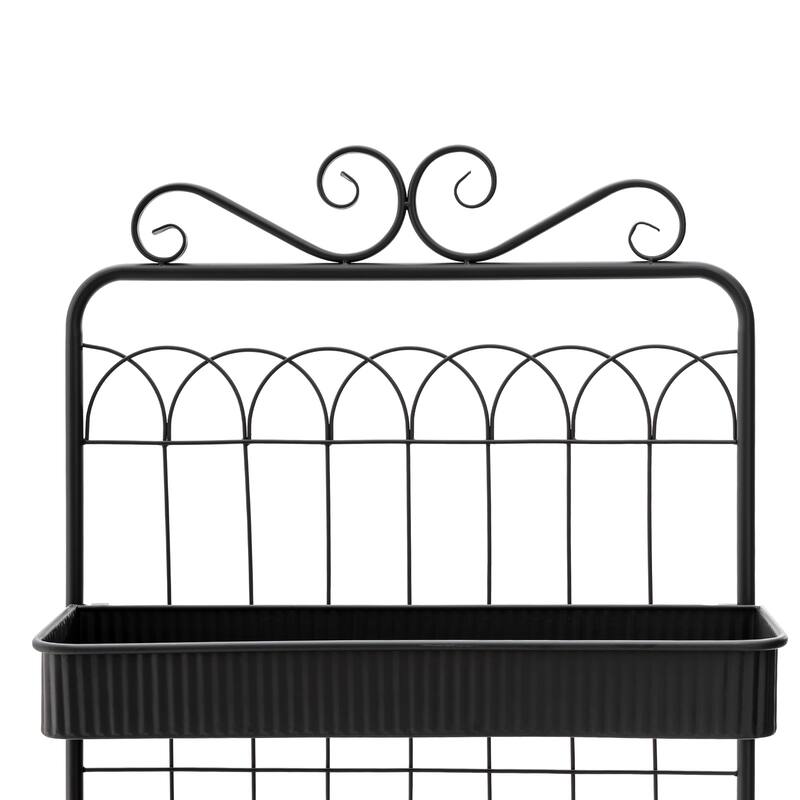Glitzhome 68"H Multifunctional Metal Plant Stands Black Planter Storage Flower Pot Shelf with Anti-slip Pads