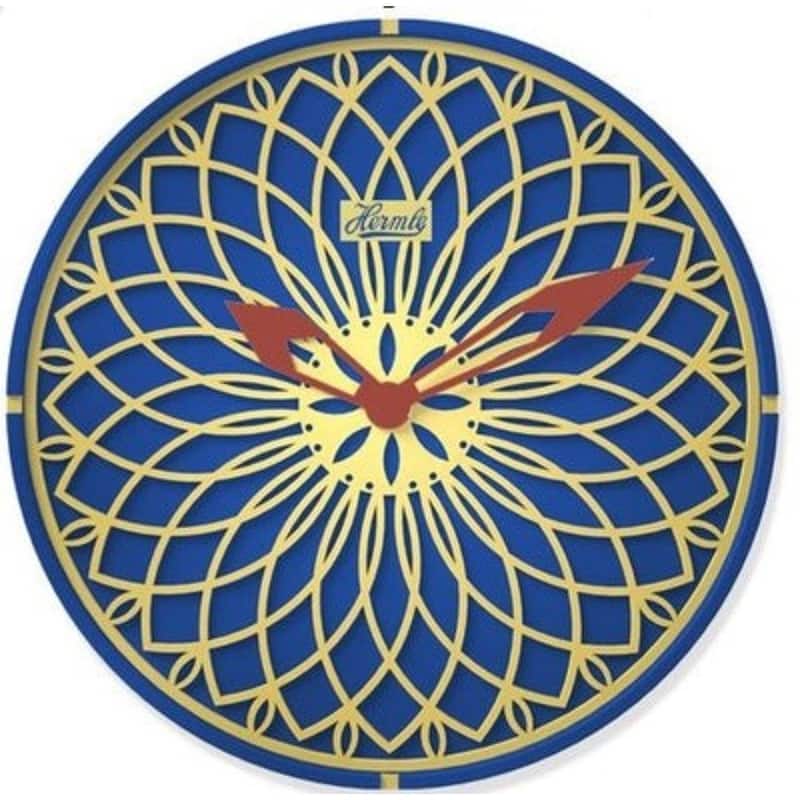 Round Wooden Panel Wall Clock - 12" - Blue and Yellow