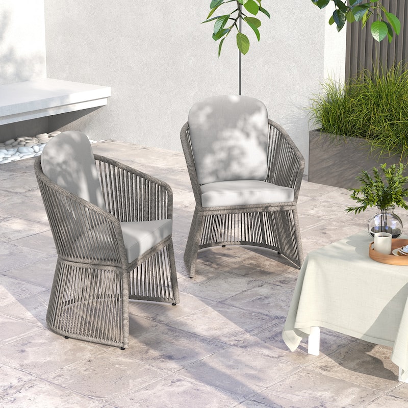 Outdoor 2-piece Steel Dining Chair with Cushion