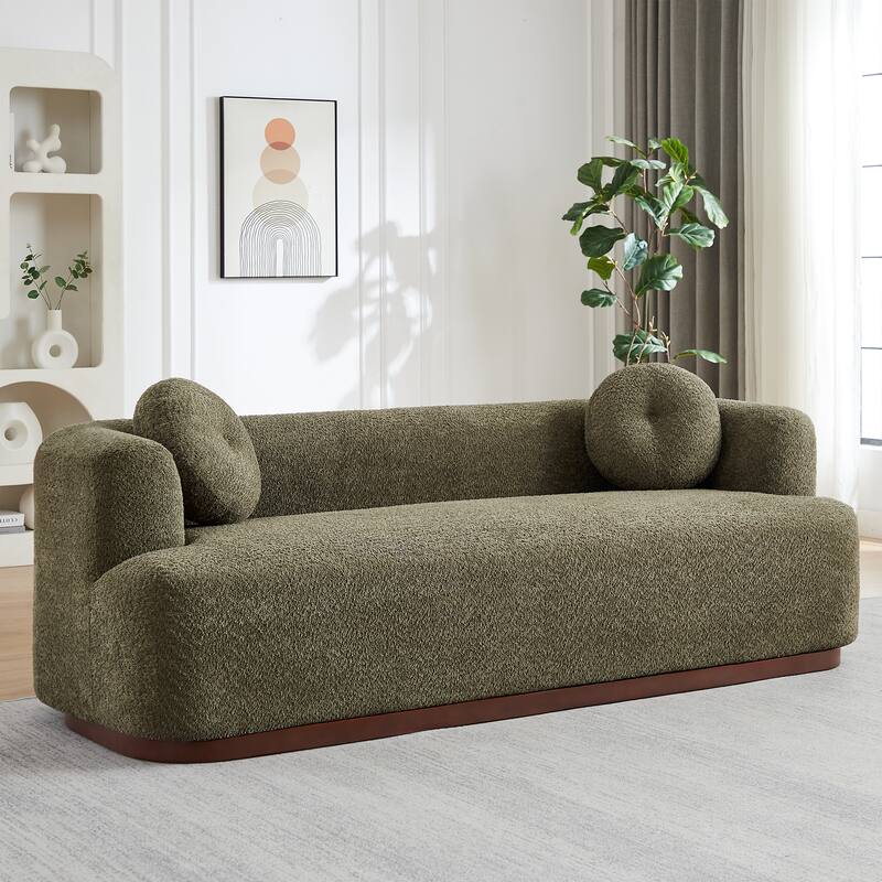 Christopher Knight Home - Polyster Upholstered 3-Seater 84.57" Compressed Sofa with Solid Rubberwood Base