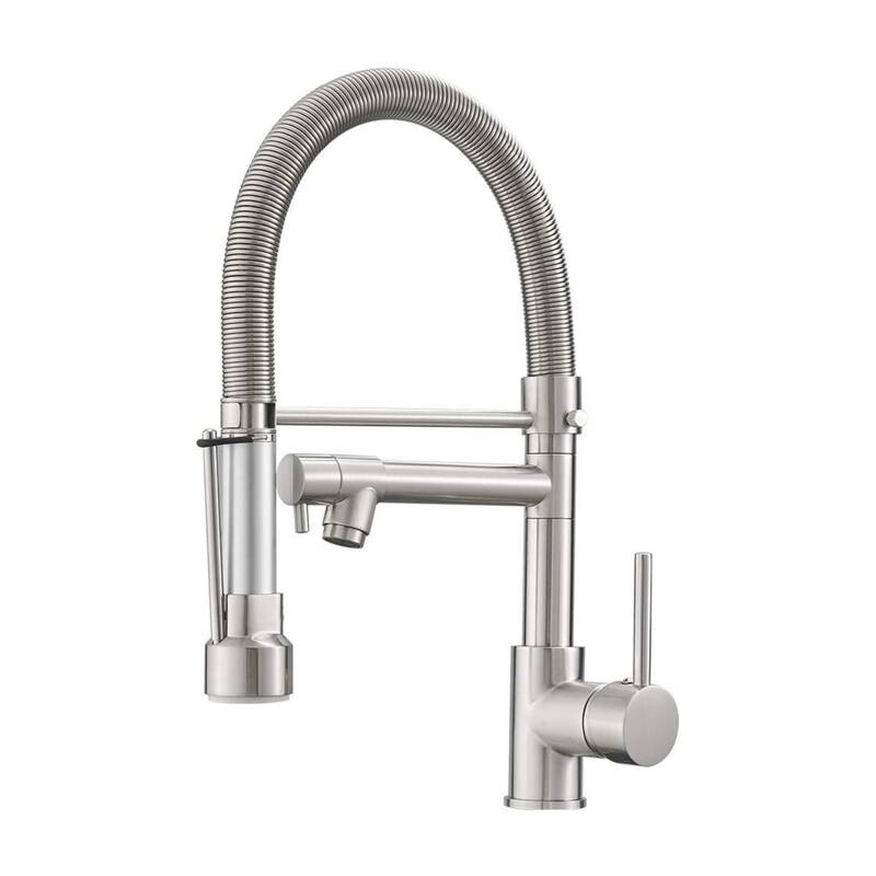 Commercial Pull-Down Kitchen Faucet w/ Spring Sprayer - Brushed Nickel