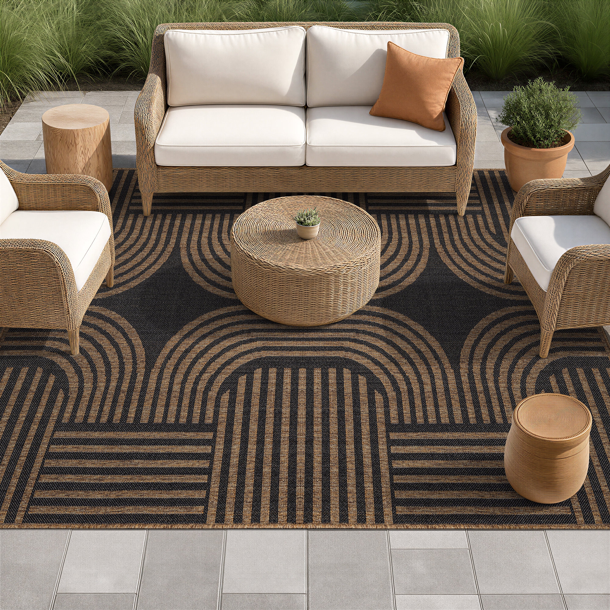 World Rug Gallery Geometric Indoor/Outdoor Flat Woven Area Rug - Natural Jute-Style, Easy-Care Patio Rug for Balcony Patio Deck - Dark Gray - 7' 10" x 10'
