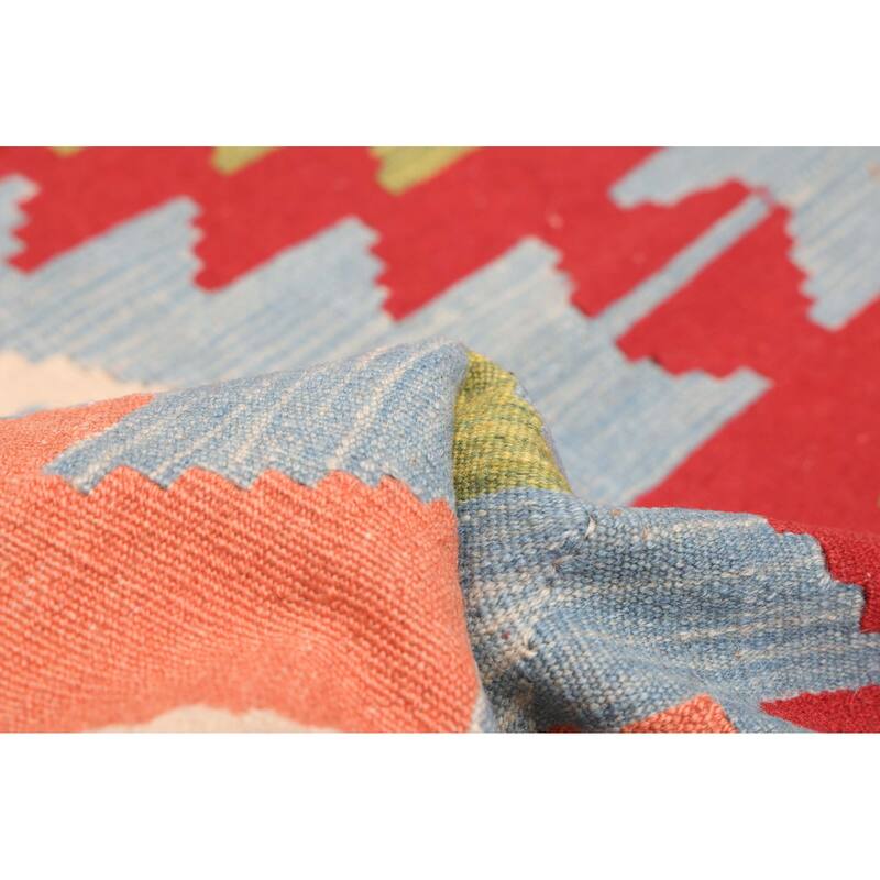 ECARPETGALLERY Flat-Weave Bold and Colorful Light Blue Wool Kilim - 4'3 x 6'6