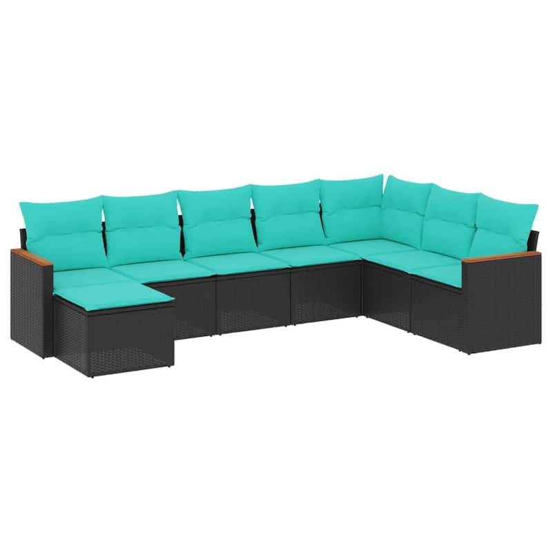 vidaXL 8 Piece Patio Sofa Set with Cushions Black Poly Rattan