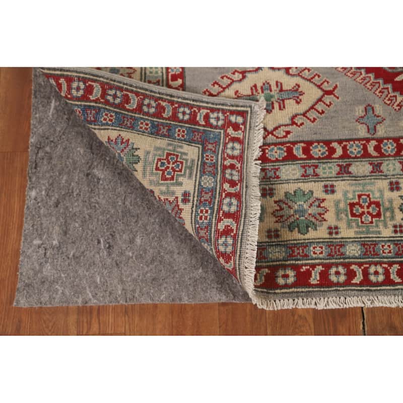 Kazak Area Rug Hand-Knotted Oriental Grey Wool Carpet - 5'0" x 6'5"