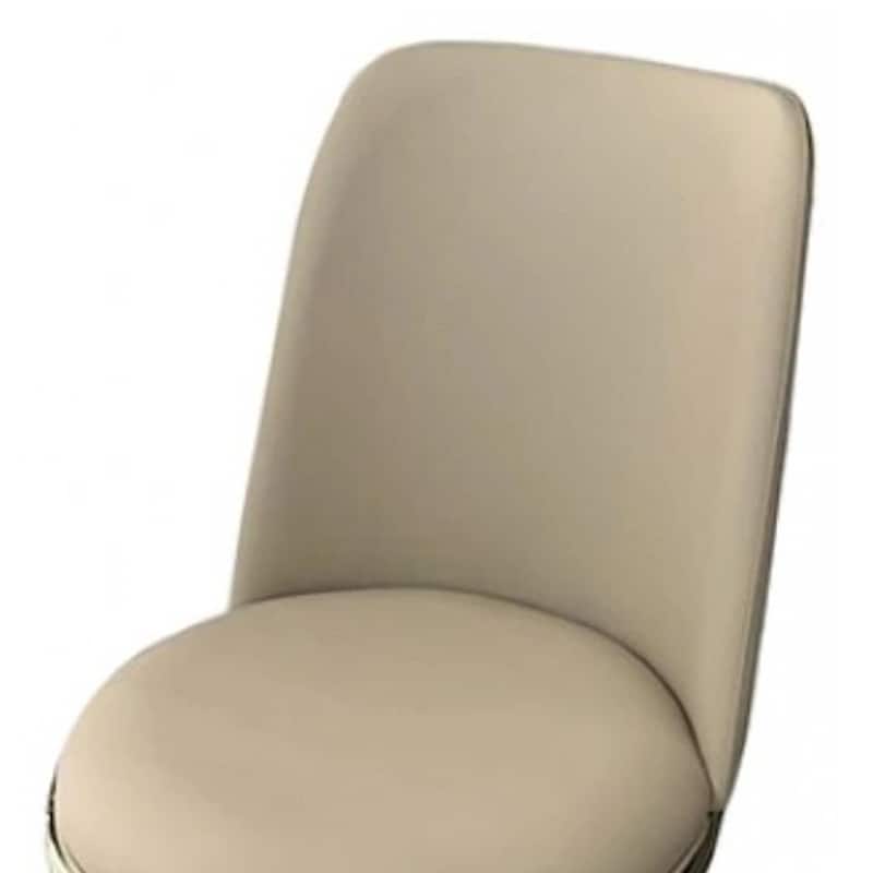 Relli Side Dining Chair Set of 2, Gold Metal, Taupe Faux Leather, Round Seats