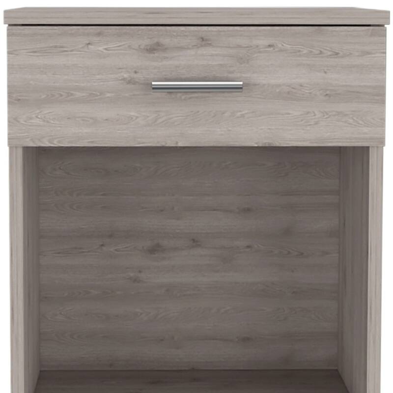 22" Light Gray Wood One Drawer Nightstand Modern Accent Table with Open Shelf