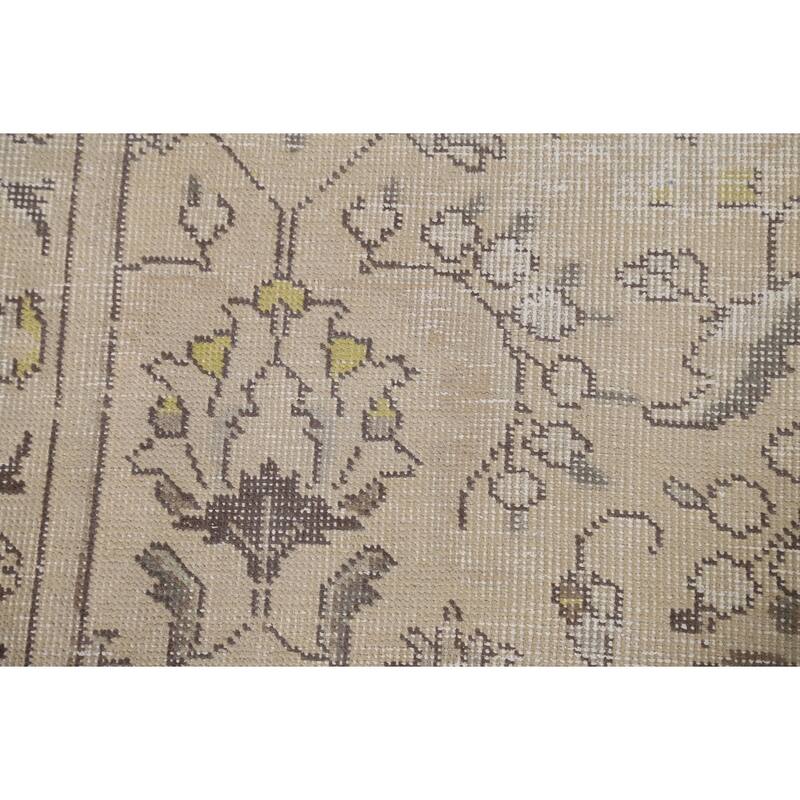 Hand Knotted Oriental 100% Wool Carpet Traditional Floral Beige & Ivories Tabriz Area Rug - 8' 9'' X 6' 0''