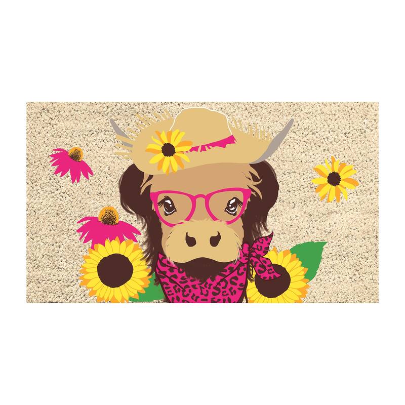 28 in. x 16 in. Summer Highland Cow Coir Mat