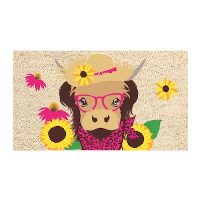 28 in. x 16 in. Summer Highland Cow Coir Mat