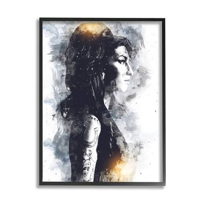 Stupell Amy Winehouse Modern Abstract Pattern Portrait Famous Figure Framed Wall Art - White
