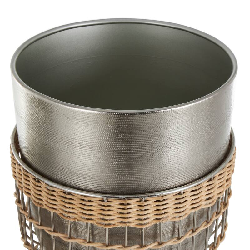 Silver or Gold Metal Caged Wire Planter with Woven Seagrass Accents (Set of 3)