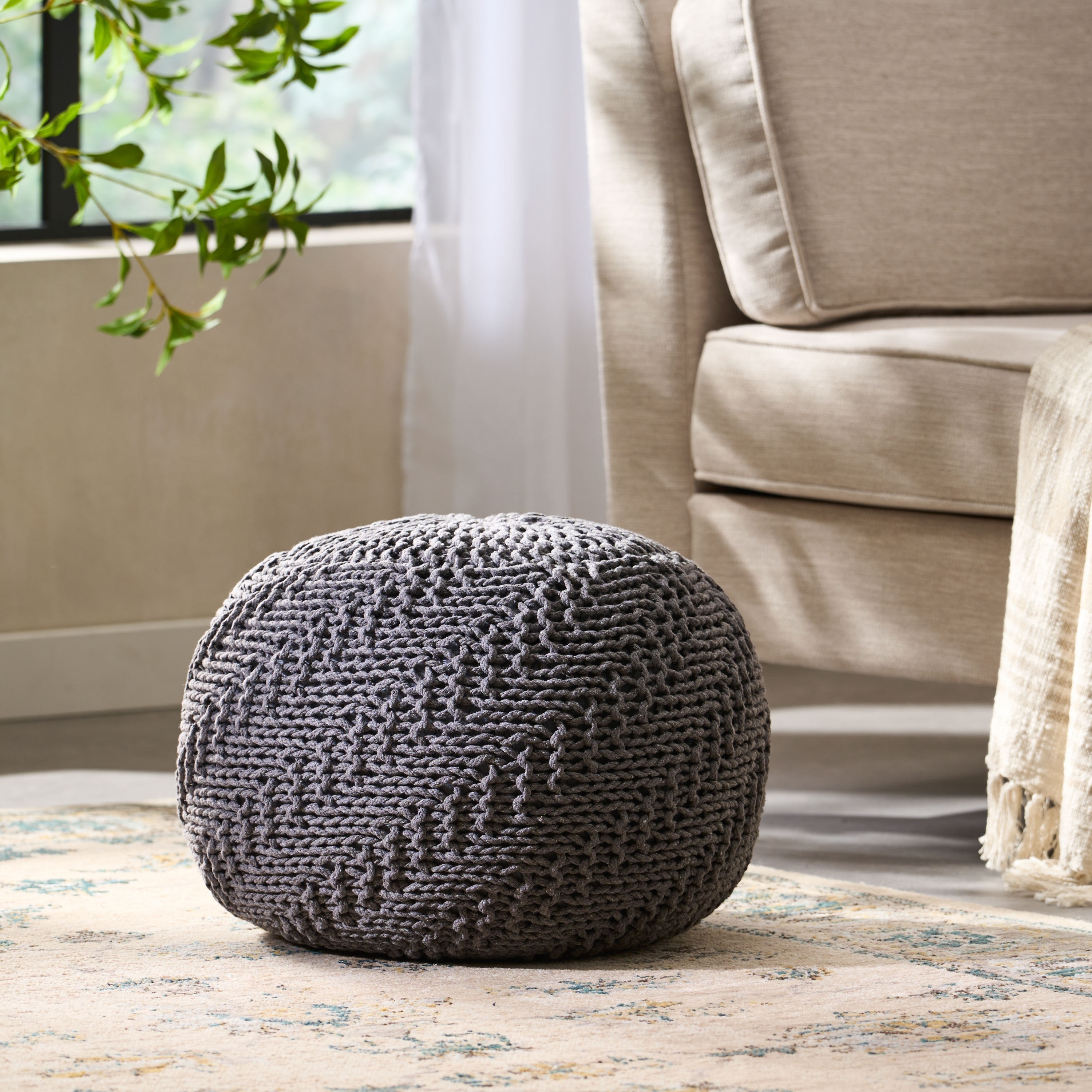 Barwick Indoor And Outdoor Knitted Round Pouf by Christopher Knight Home