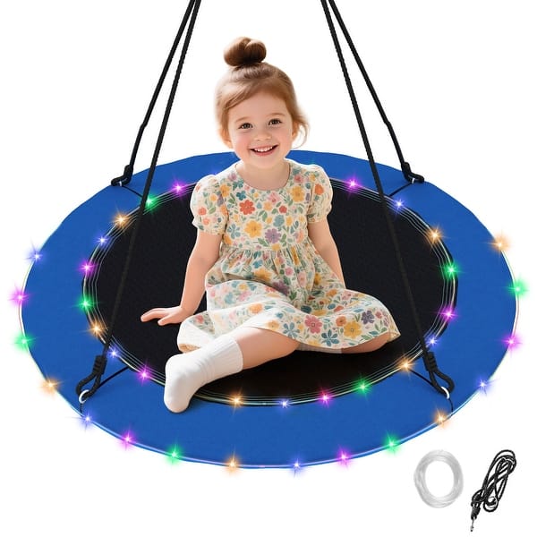 slide 2 of 6, 40" Tree Swing with Adjustable Multi-Strand Hanging Ropes for Tree - Black&Blue Black&Blue