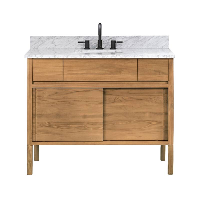 Avanity Carina Bathroom Vanity in Coffee Teak with Carrara White Marble Top