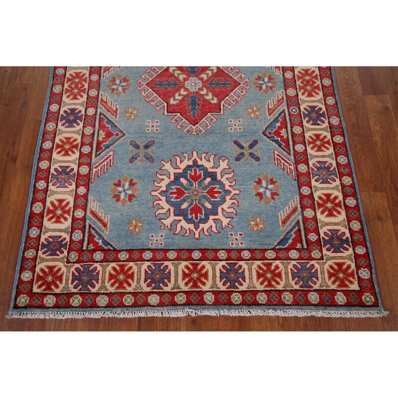 Blue Kazak Oriental Accent Rug Handmade Wool Carpet - 3'3" x 4'9"