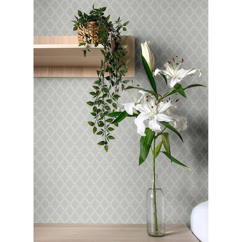 A-Street Prints Trevor Grey Leaf Trellis Wallpaper