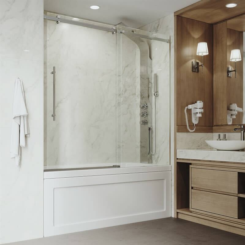 Vigo Luca 57-13/16" High X 60" Wide Sliding Frameless Tub Door with - Chrome