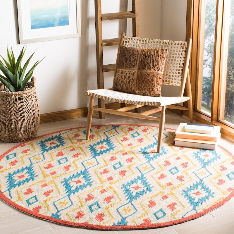 SAFAVIEH Handmade Four Seasons Everly Floral Rug - 6' Round - Natural/Blue
